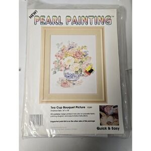 Pearl Painting Kit by Candamar Design Tea cup Bouquet Picture SEALED New #10289